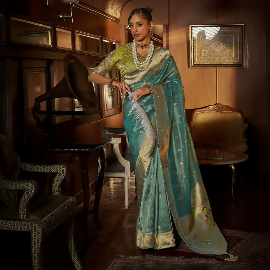 Cyan Tissue Designer Saree