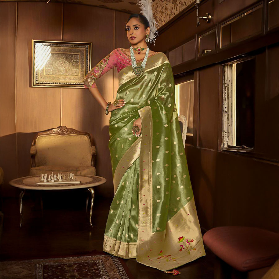 Green  Tissue Designer Saree