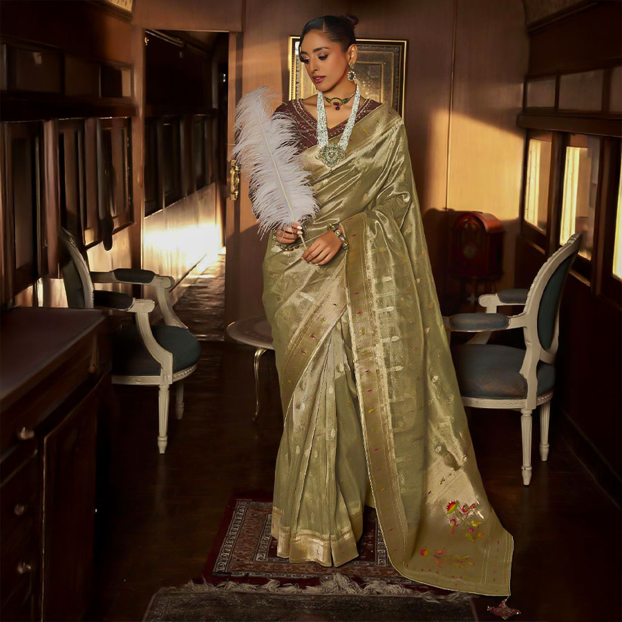 Green  Tissue Designer Saree