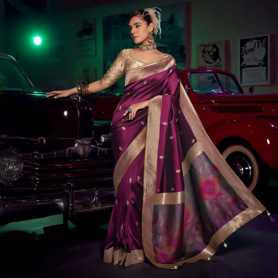 Violet Silk Party Wear Saree