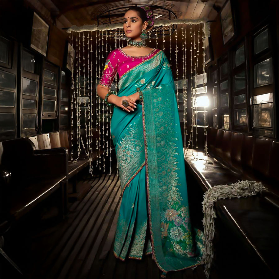 Green Viscose Silk Designer Saree