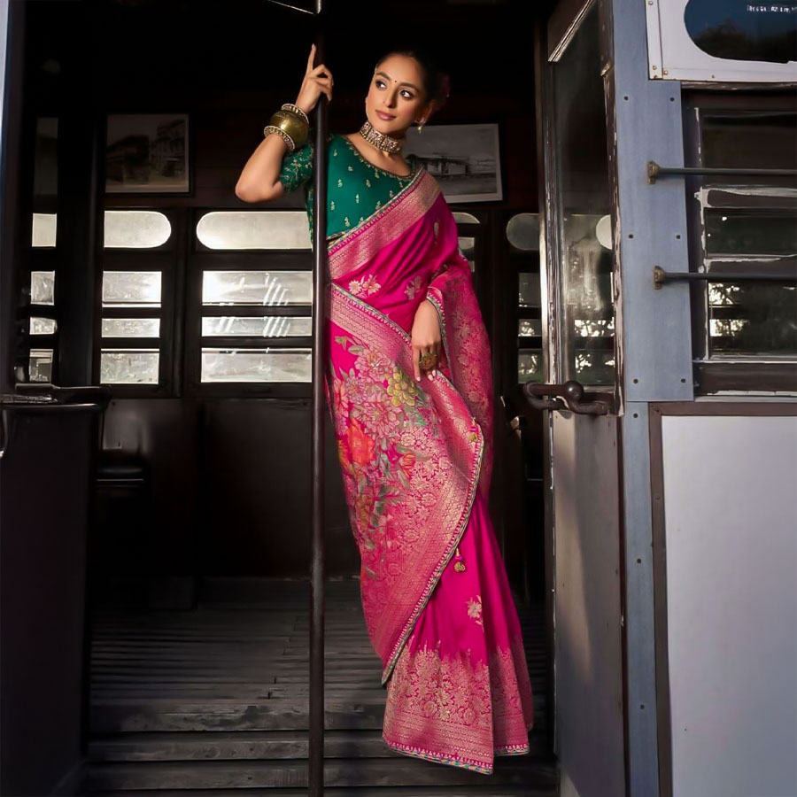 Pink Viscose Silk Designer Saree
