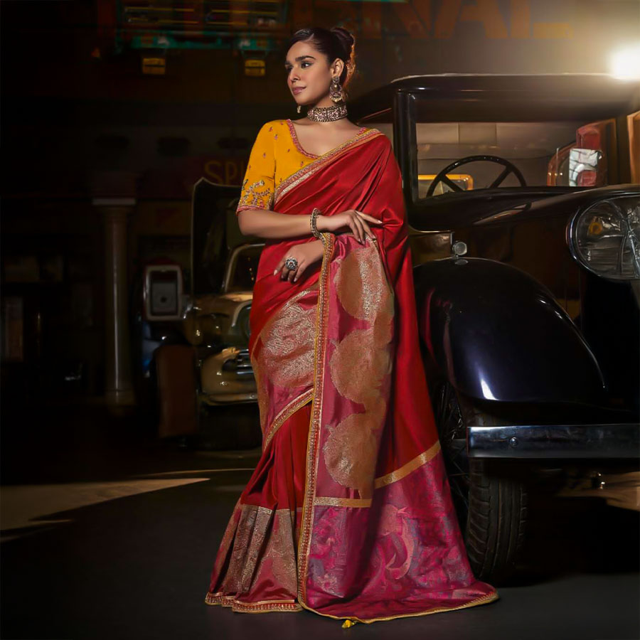 Red Silk Party Wear Saree