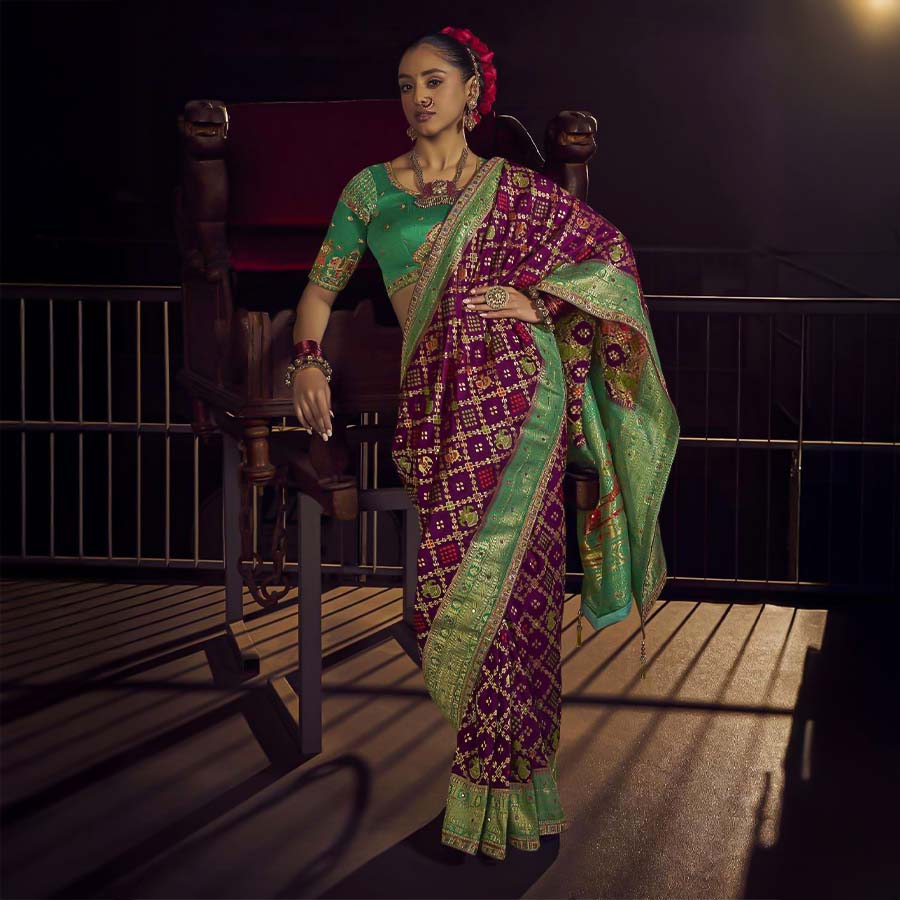 Green  Viscose Dola Silk  Designer Saree