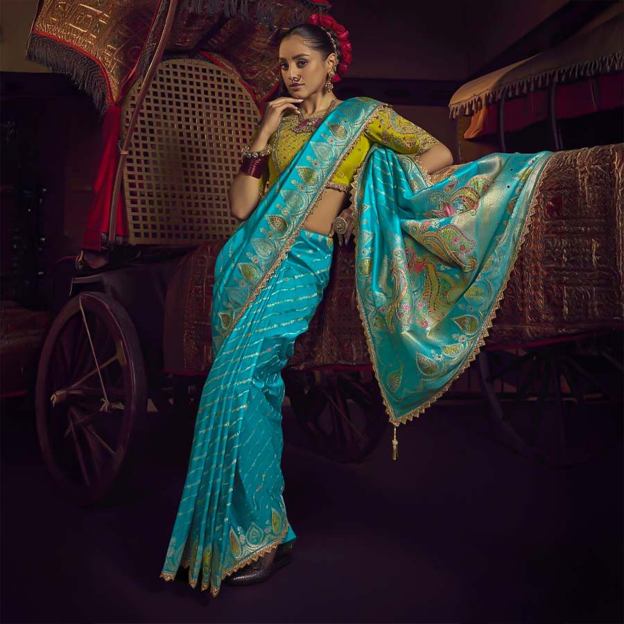 Blue  Viscose Dola Silk  Designer Saree