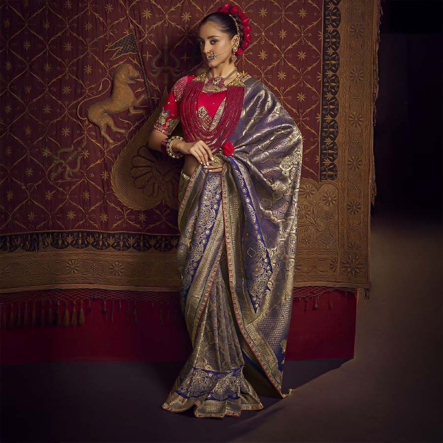 Violet  Viscose Dola Silk  Designer Saree