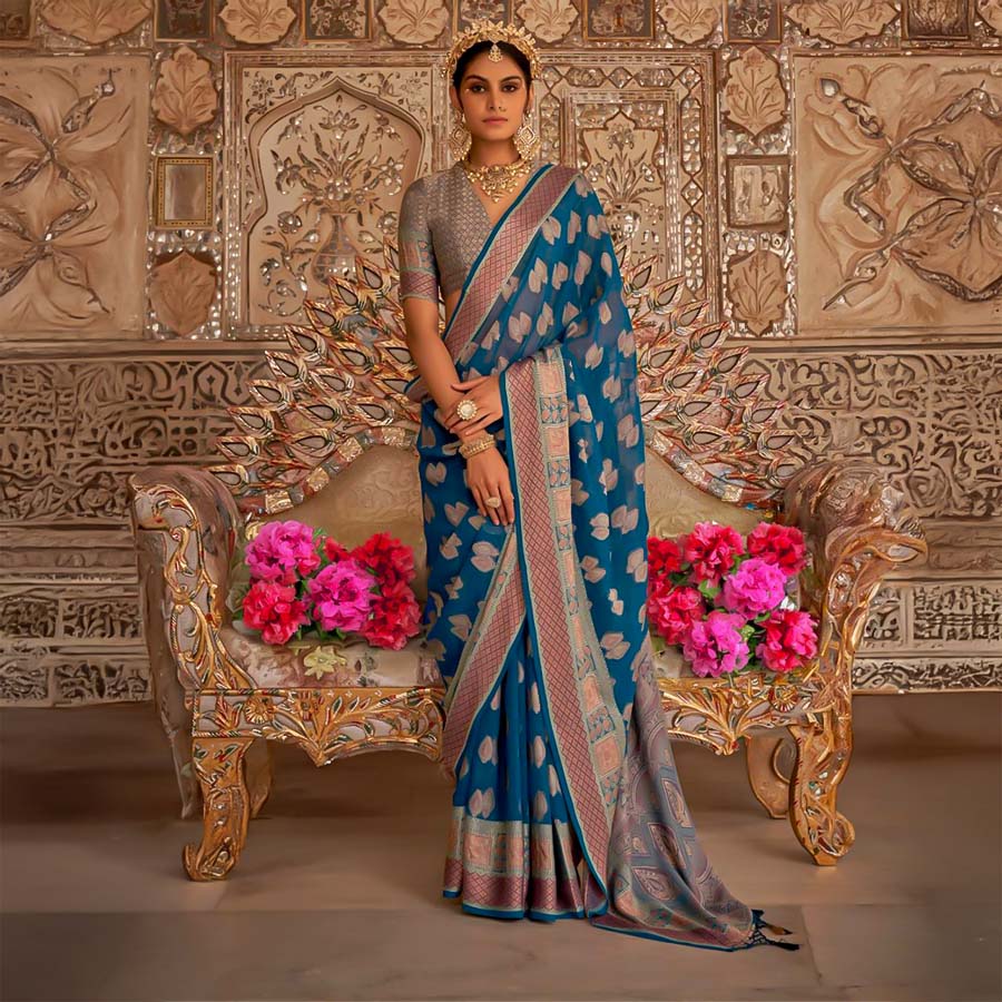 Blue  Georgette Casual Wear Saree