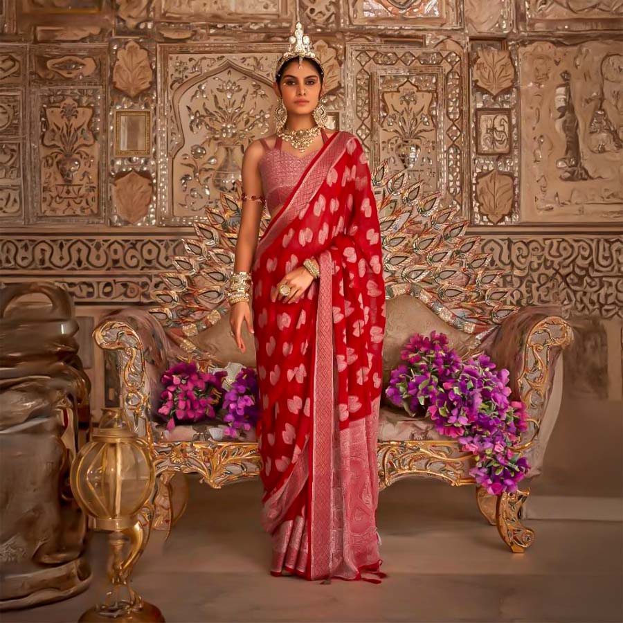 Red  Georgette Casual Wear Saree