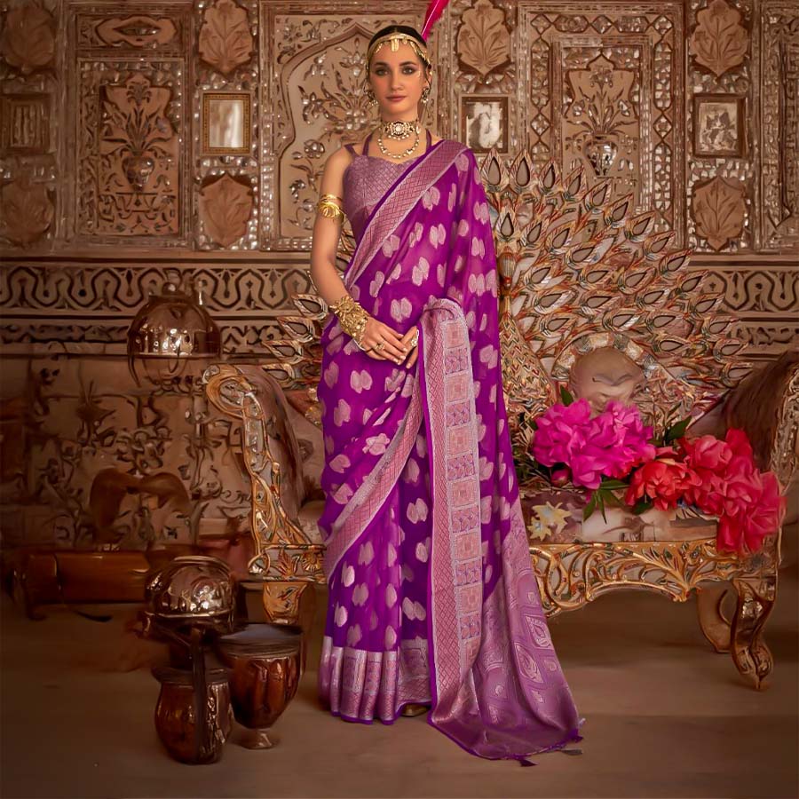 Violet Georgette Casual Wear Saree