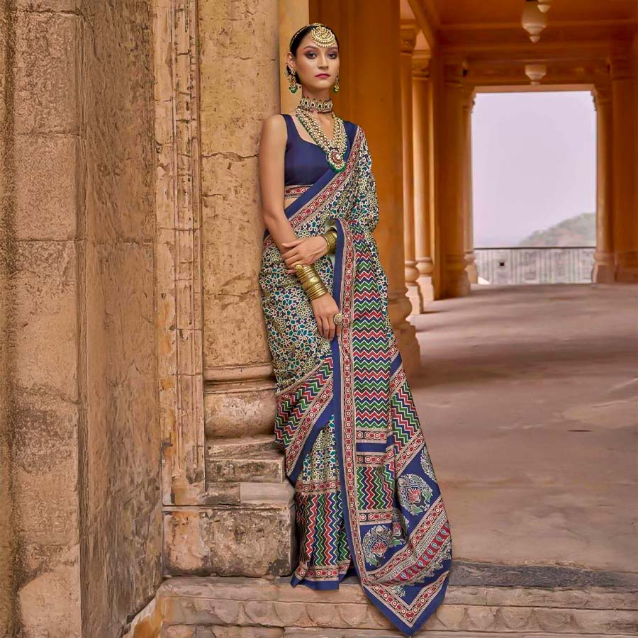 Blue  Silk  Casual Wear Saree