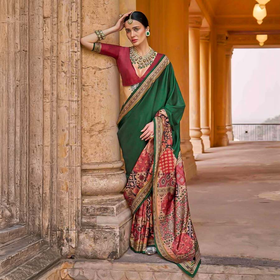 Green  Silk  Casual Wear Saree