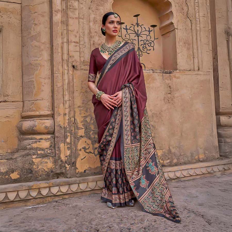 Brown  Silk  Casual Wear Saree