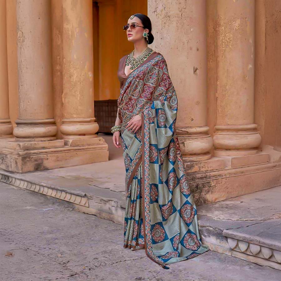 Grey  Silk  Casual Wear Saree
