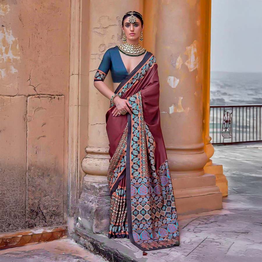 Brown  Silk  Casual Wear Saree