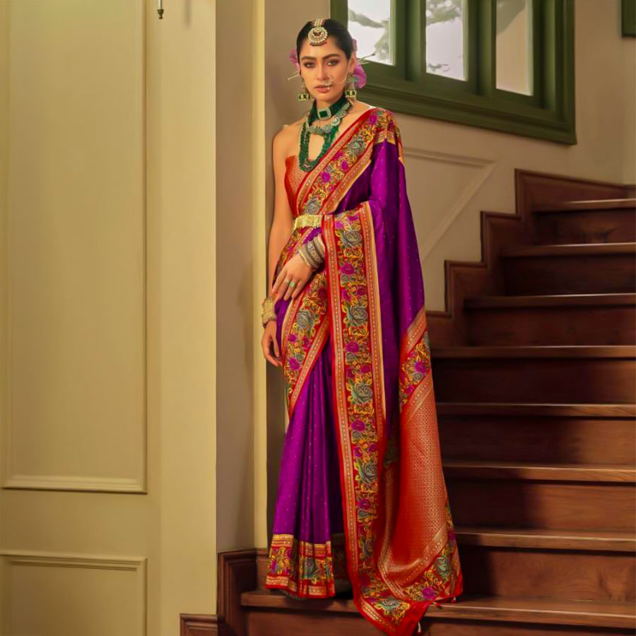 Purple Banarasi Silk Designer Saree