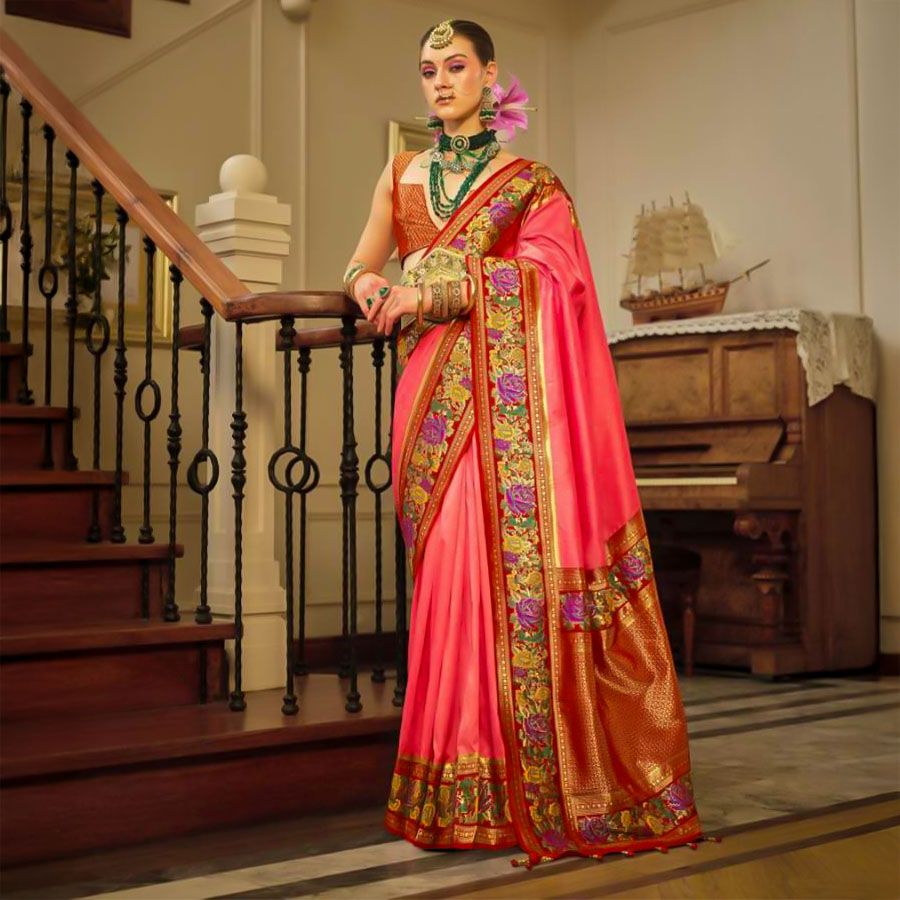 Red  Banarasi Silk Designer Saree