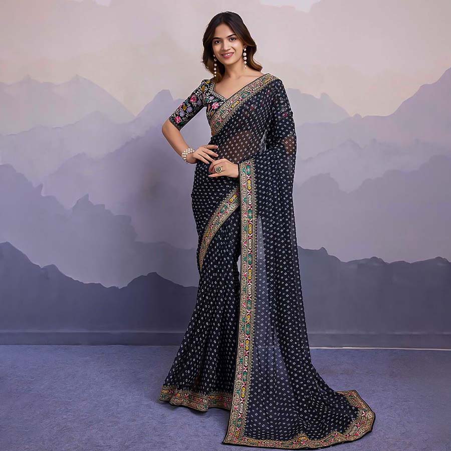 Black  Georgette Casual Wear Saree