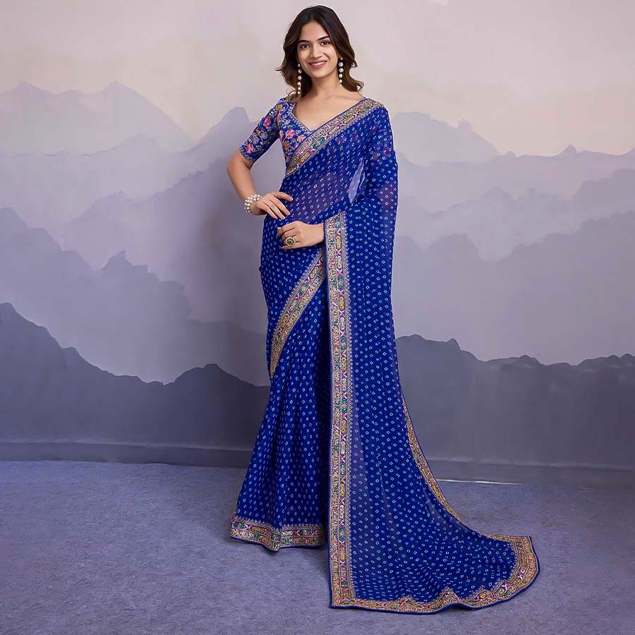 Blue Georgette Casual Wear Saree