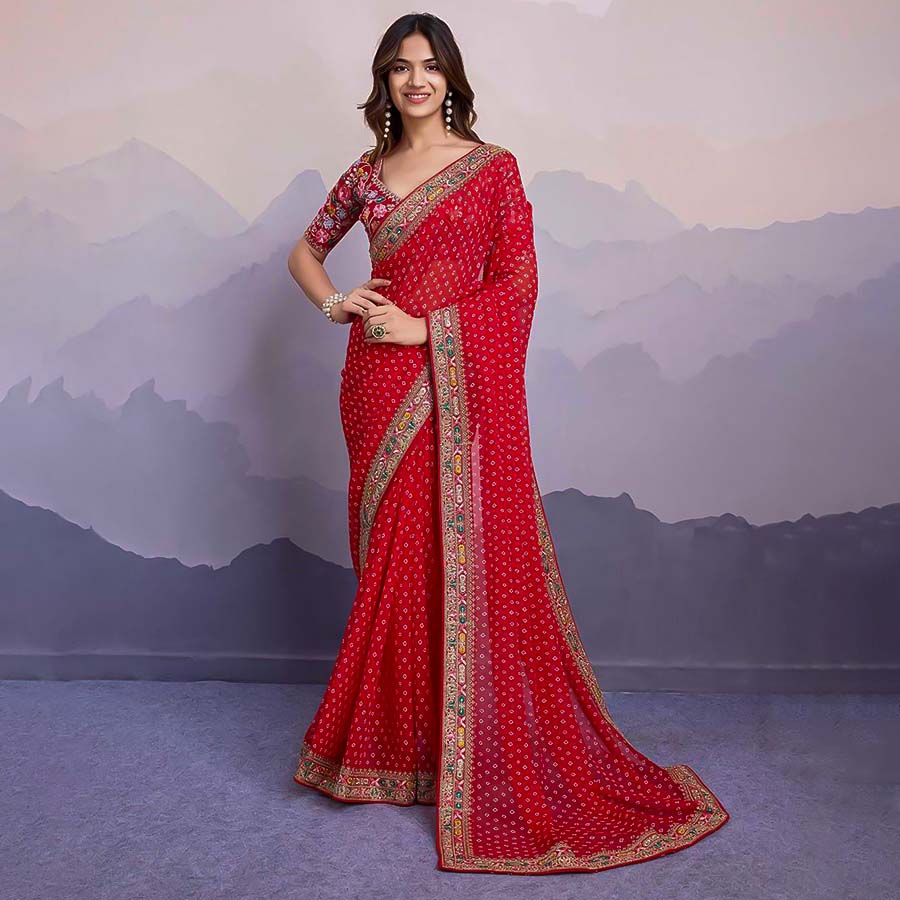 Red Georgette Casual Wear Saree