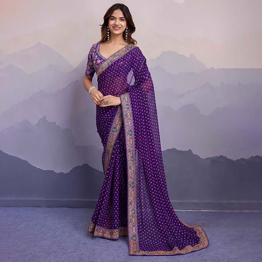 Purple Georgette Casual Wear Saree