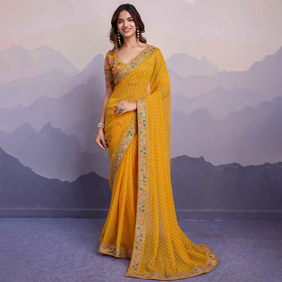 Yellow Georgette Casual Wear Saree