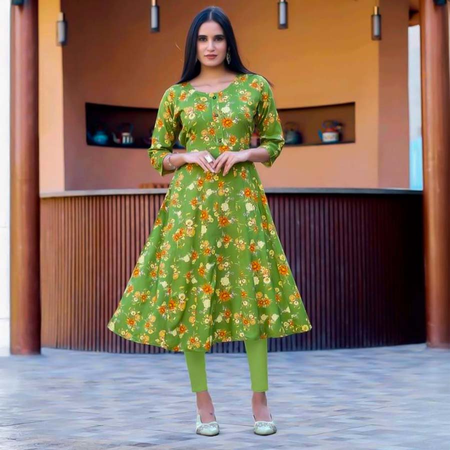 Green  Rayon Casual Wear Kurti