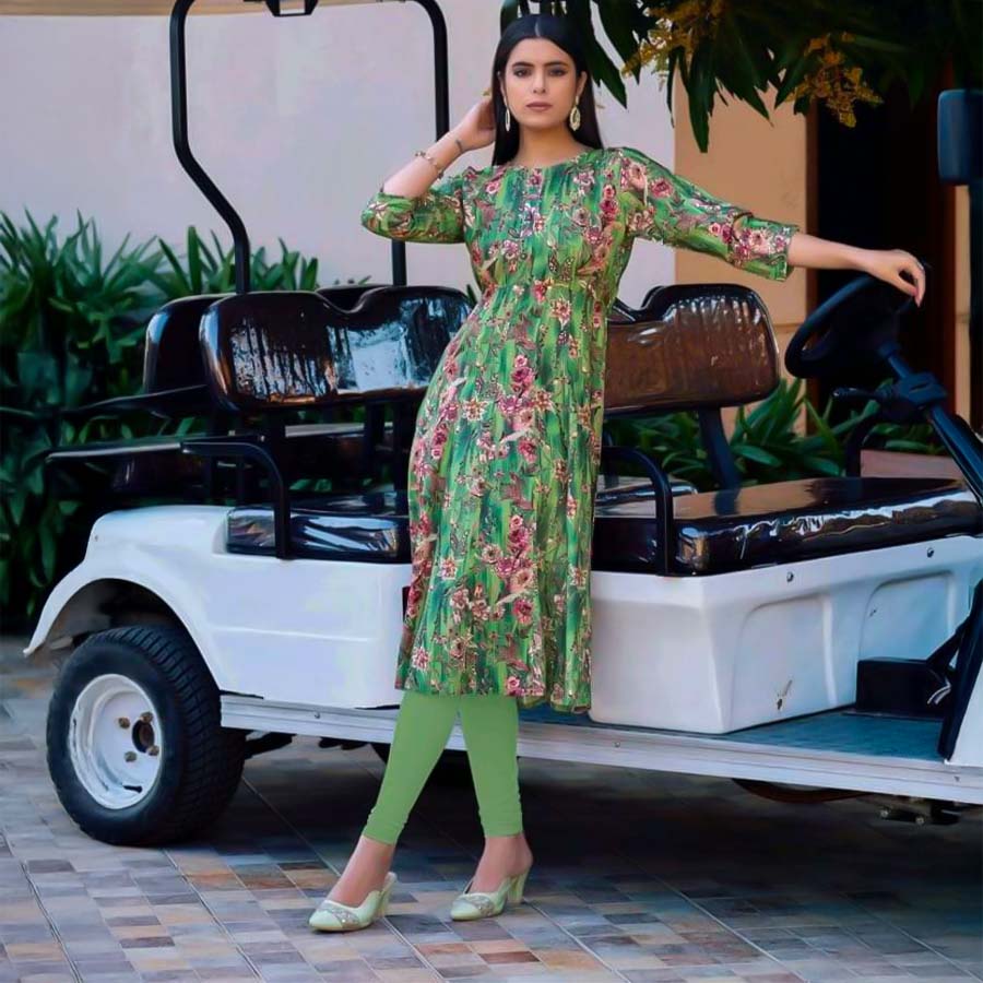 Green  Rayon Casual Wear Kurti