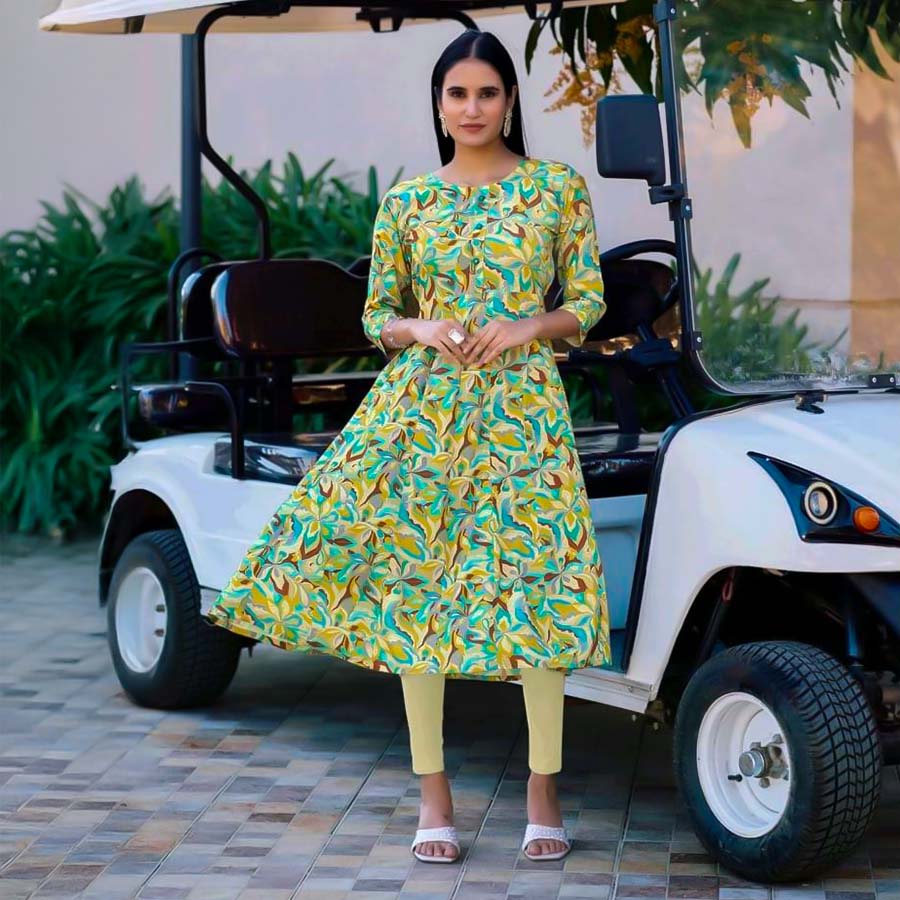 Green  Rayon Casual Wear Kurti