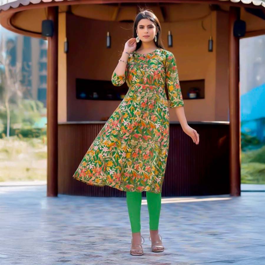 Green  Rayon Casual Wear Kurti