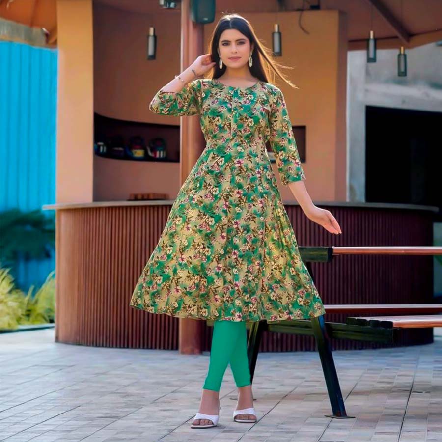 Green  Rayon Casual Wear Kurti