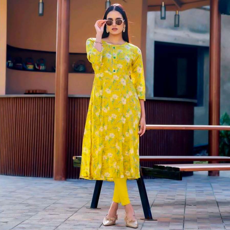 Yellow Rayon Casual Wear Kurti