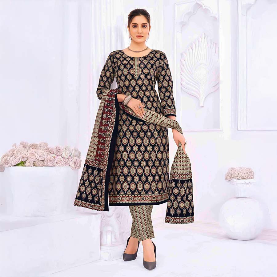 Black  Cotton Casual Wear Salwar Kameez