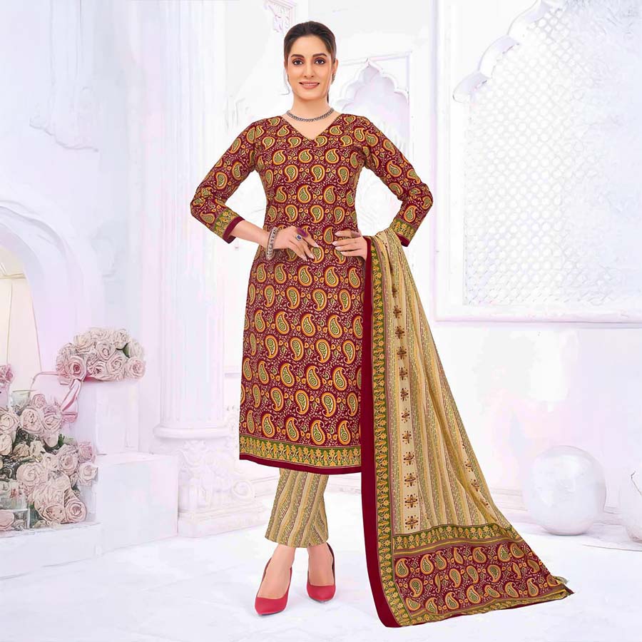 Brown  Cotton Casual Wear Salwar Kameez