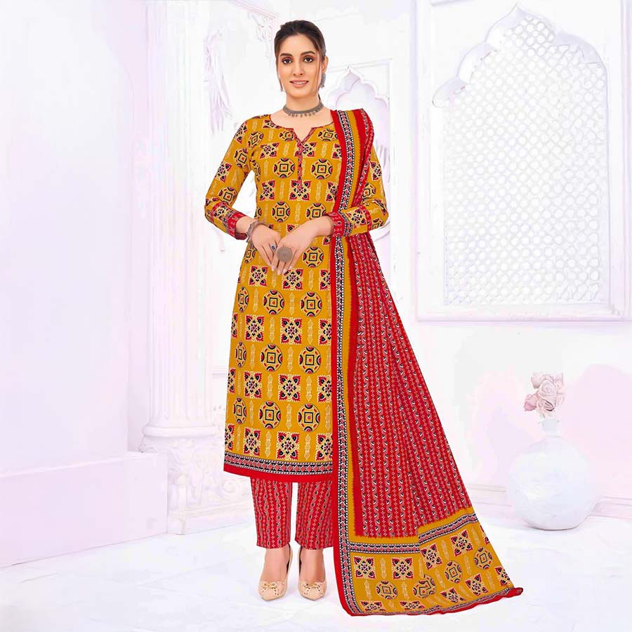 Yellow  Cotton Casual Wear Salwar Kameez