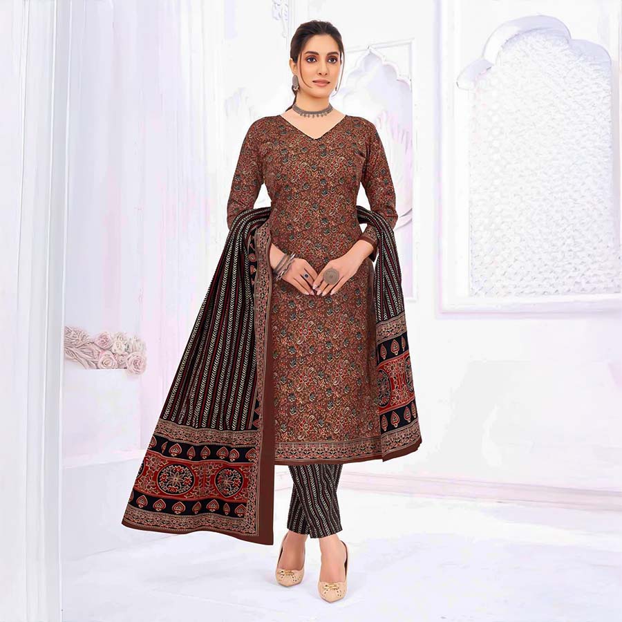 Brown  Cotton Casual Wear Salwar Kameez