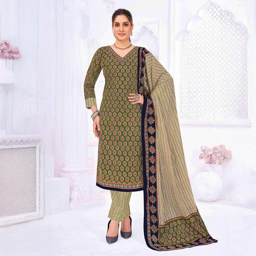 Green  Cotton Casual Wear Salwar Kameez