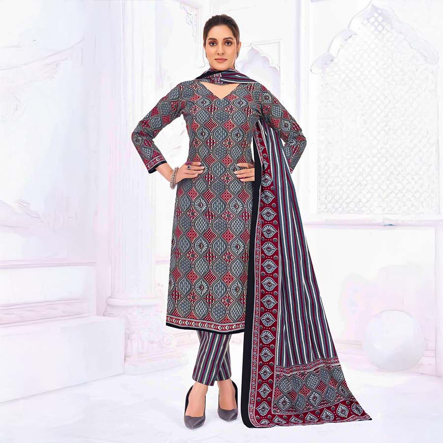 Grey  Cotton Casual Wear Salwar Kameez