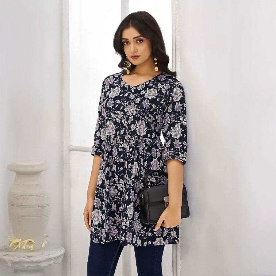Black  Cotton Printed Kurti