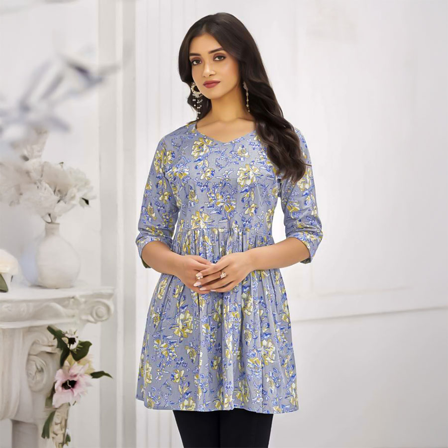 Purple  Cotton Printed Kurti