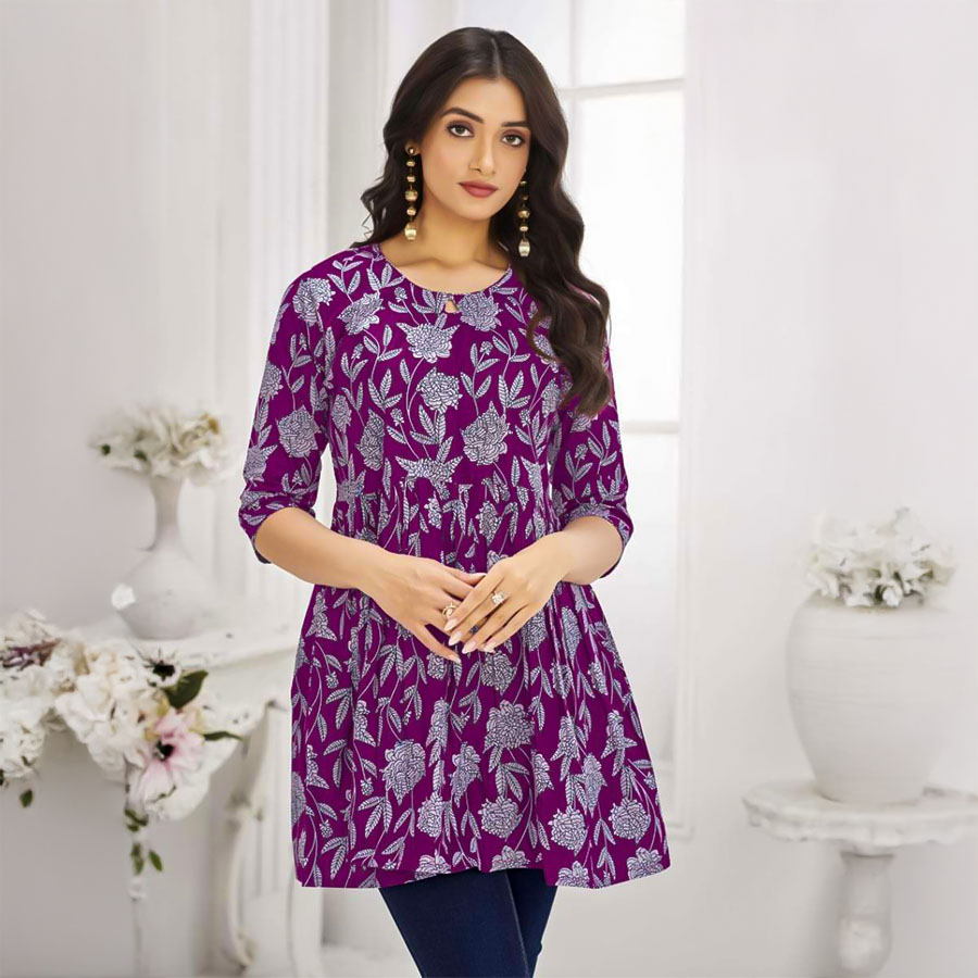 Violet Cotton Printed Kurti
