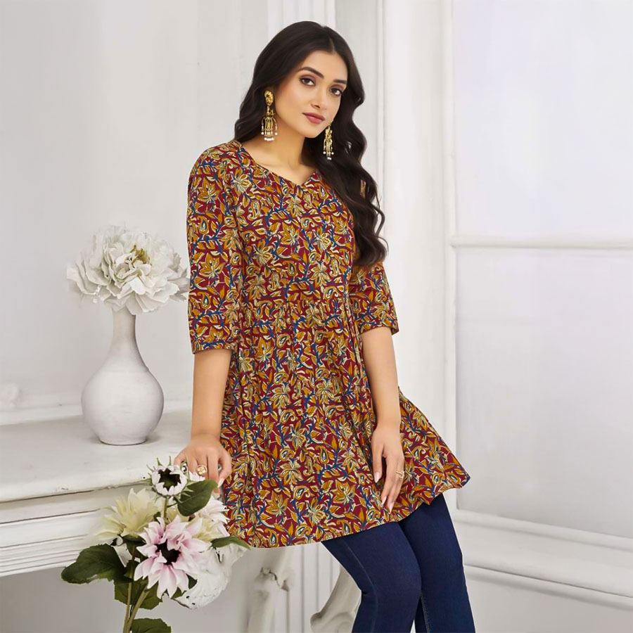 Brown  Cotton Printed Kurti