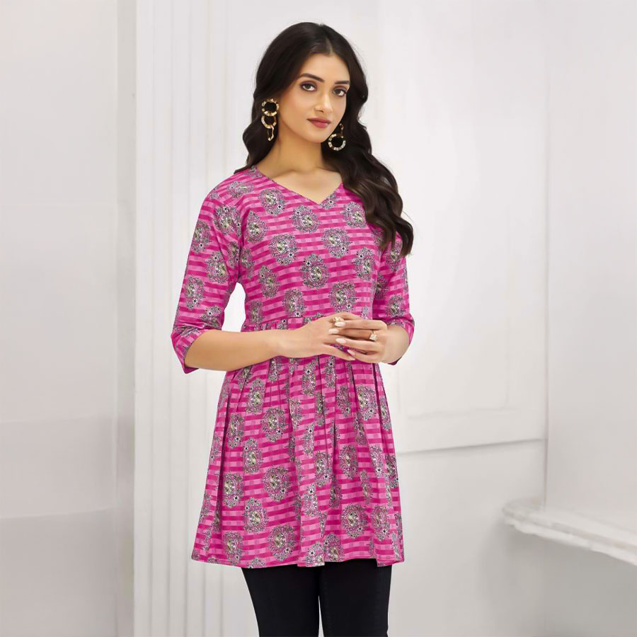 Pink  Cotton Printed Kurti