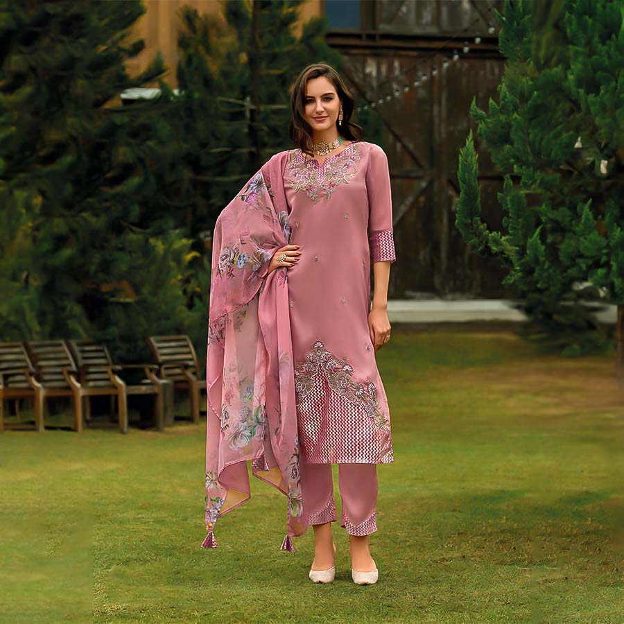 Pink  Organza Party Wear Kurti