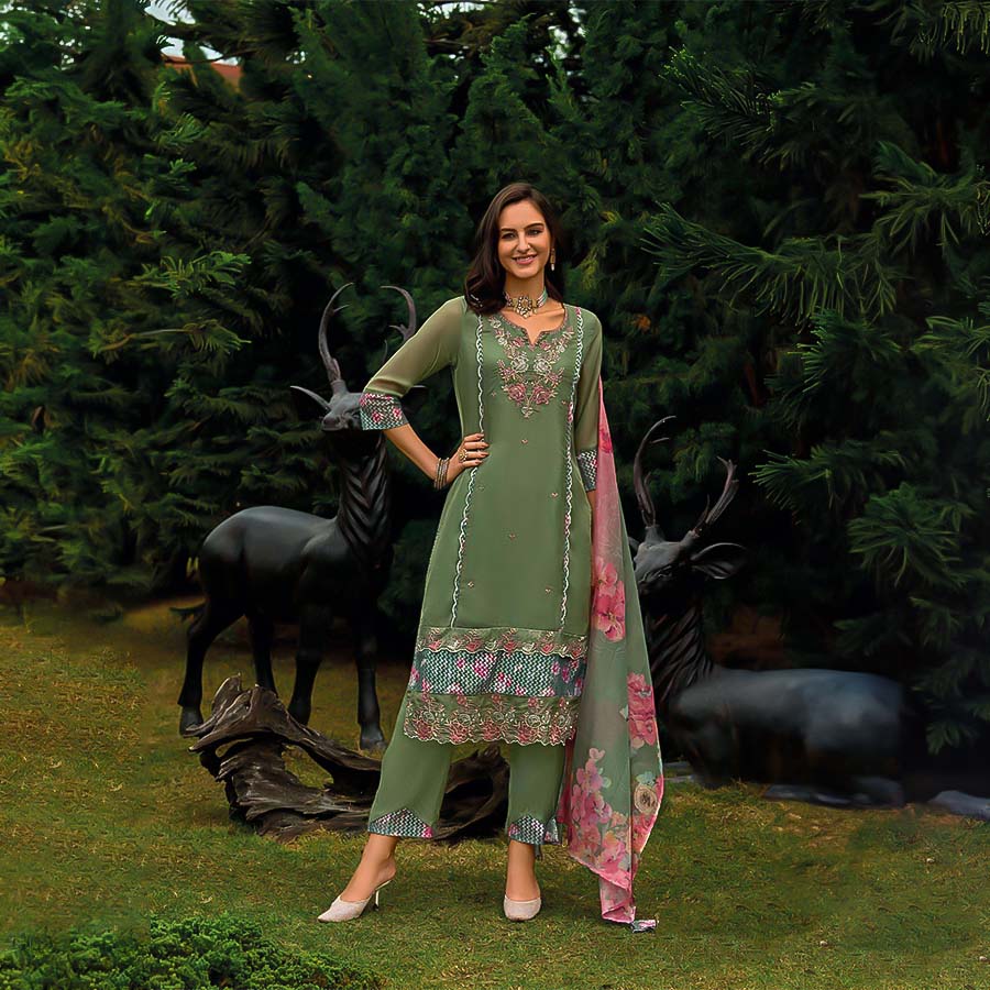 Green Organza Party Wear Kurti