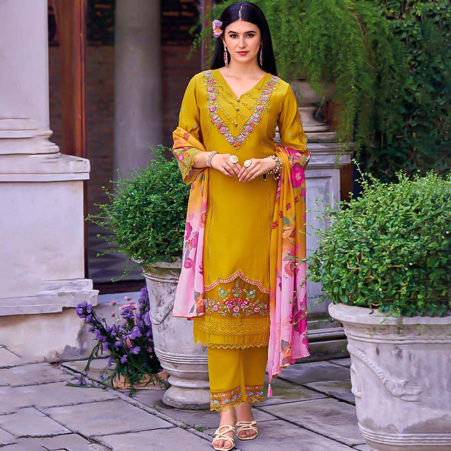 Yellow Viscose Casual Wear Salwar Kameez