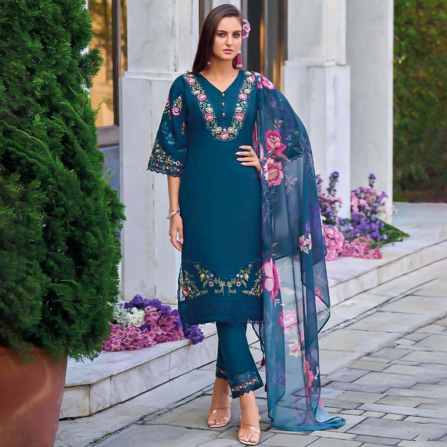 Blue Viscose Casual Wear Salwar Kameez