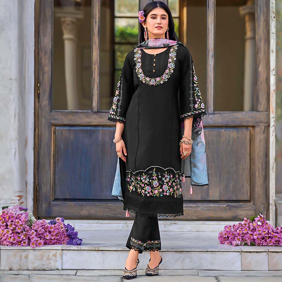 Black Viscose Casual Wear Salwar Kameez