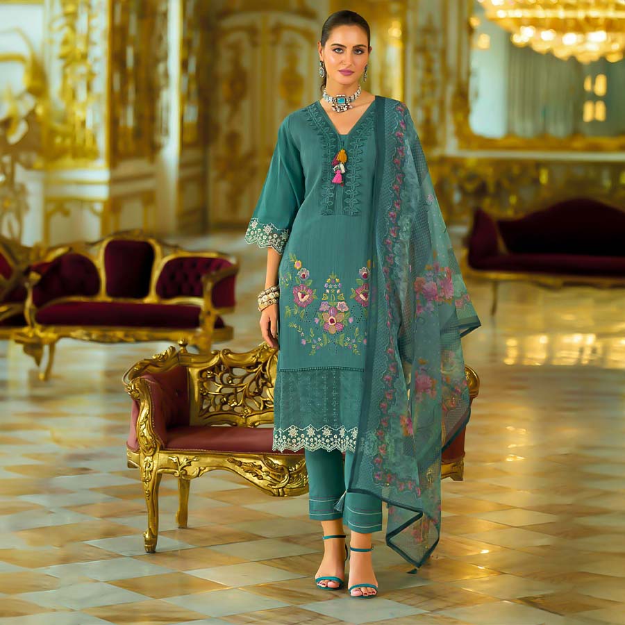 Green  Cotton Casual Wear Salwar Kameez