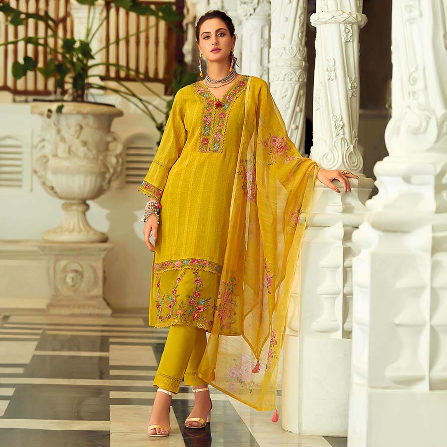 Yellow Cotton Casual Wear Salwar Kameez