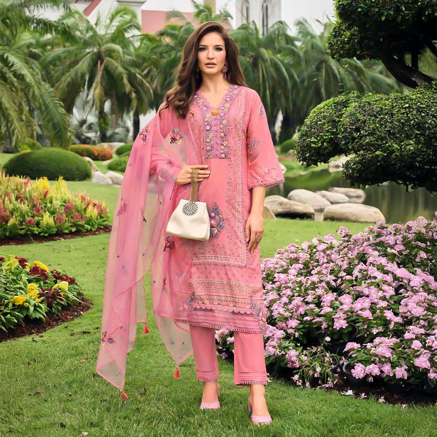 Pink  Muslin Casual Wear Salwar Kameez